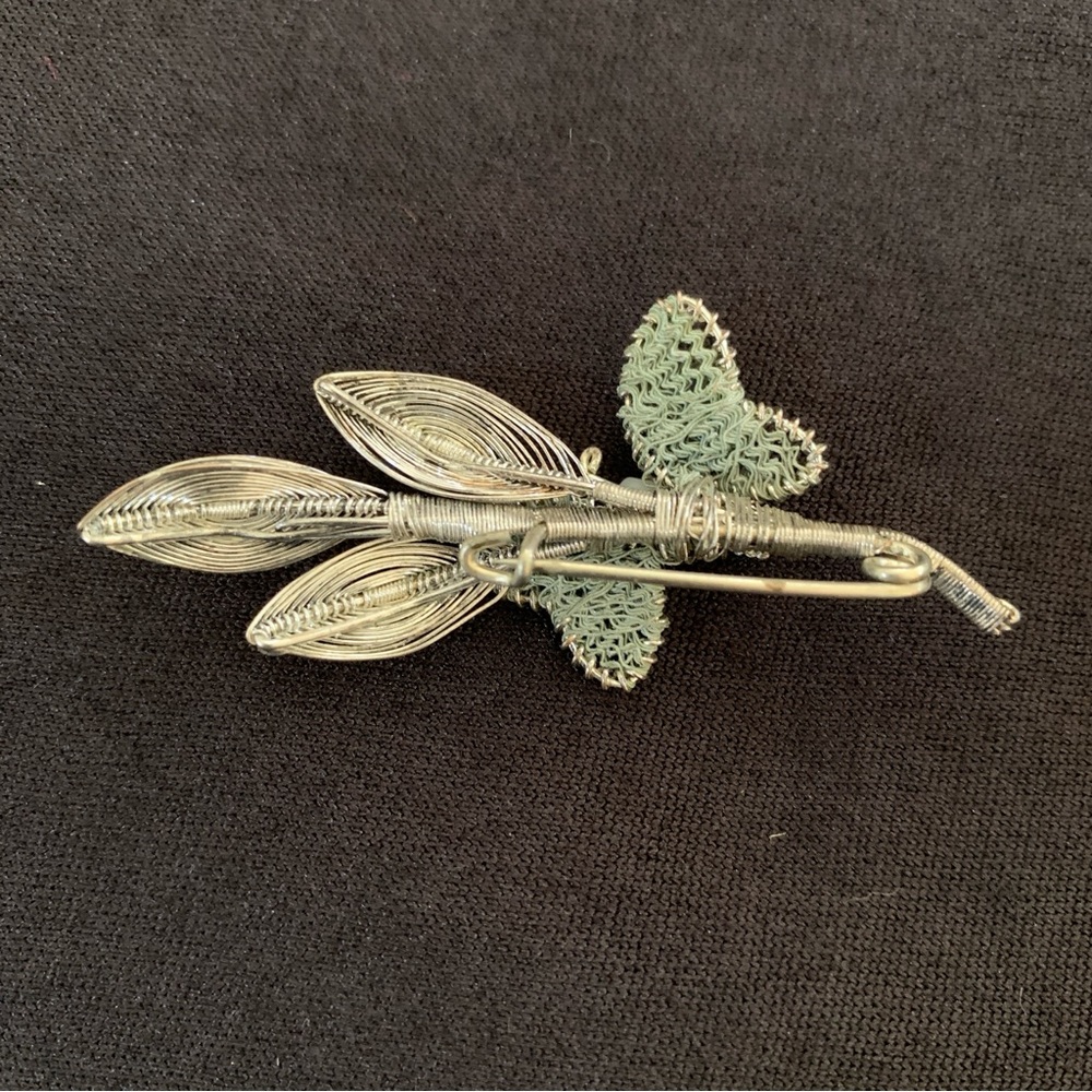 Vintage Silver Wire Wrapped Fine Spun Butterfly Leaf Brooch Pin MCM Handmade - Picture 4 of 9
